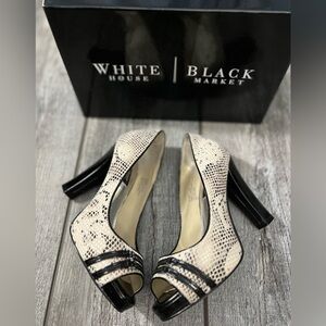 White Black Market 4” Patent Leather Block Heels Reptile Pattern - 6